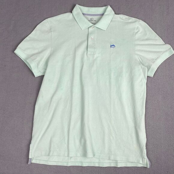 Southern Tide Mens size Large Polo Shirt Medium Light Mint Green Fish Logo - Picture 15 of 15